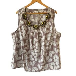 Boden Brown Floral‎ Sleeveless Embellished Neckline Top Size 18